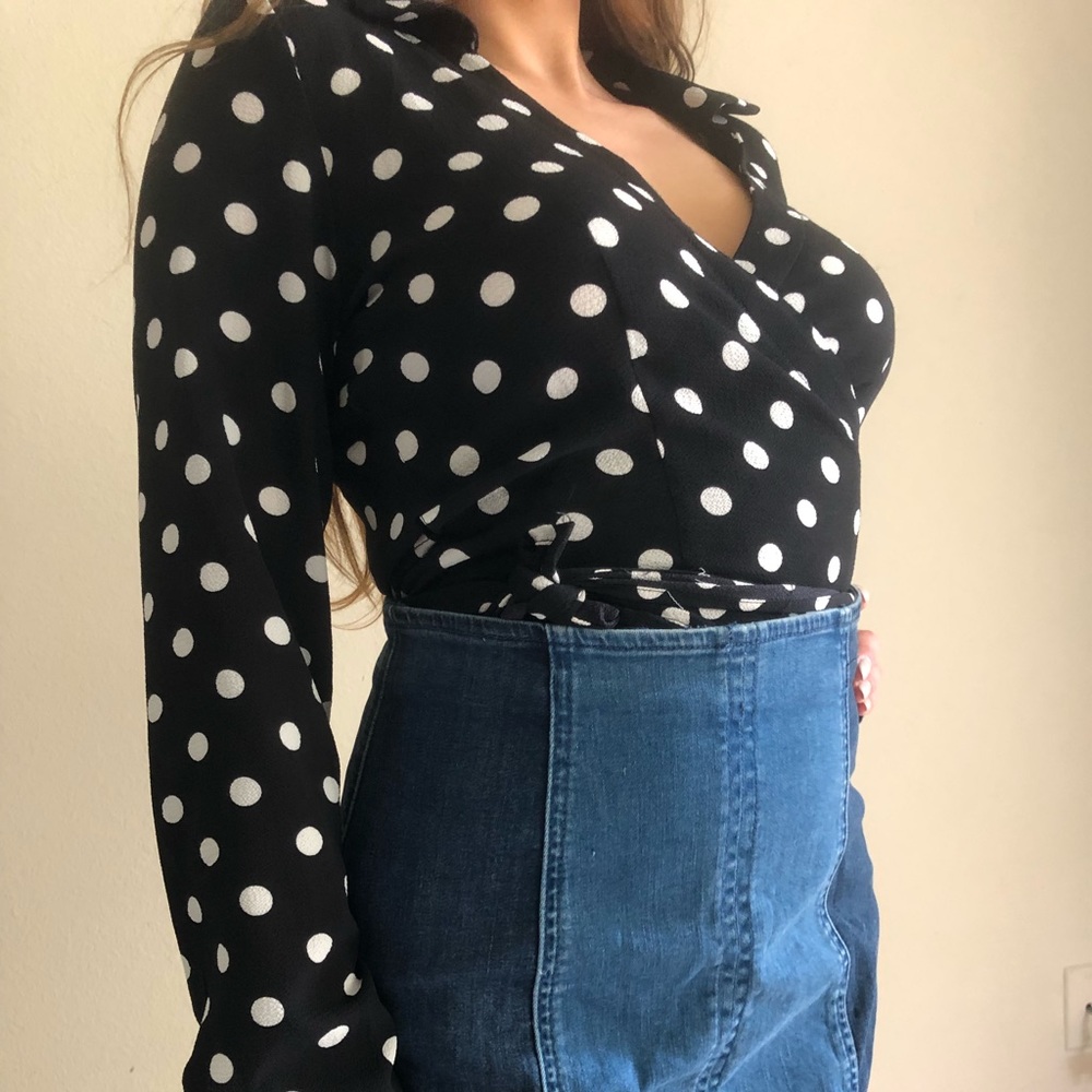 Black and White Polka Dot Wrap Top